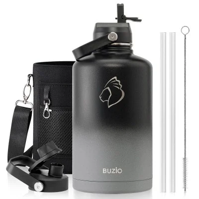 Buzio Duet Series Water Bottle with 2 Lids and Sleeve 2.5L - Shadow